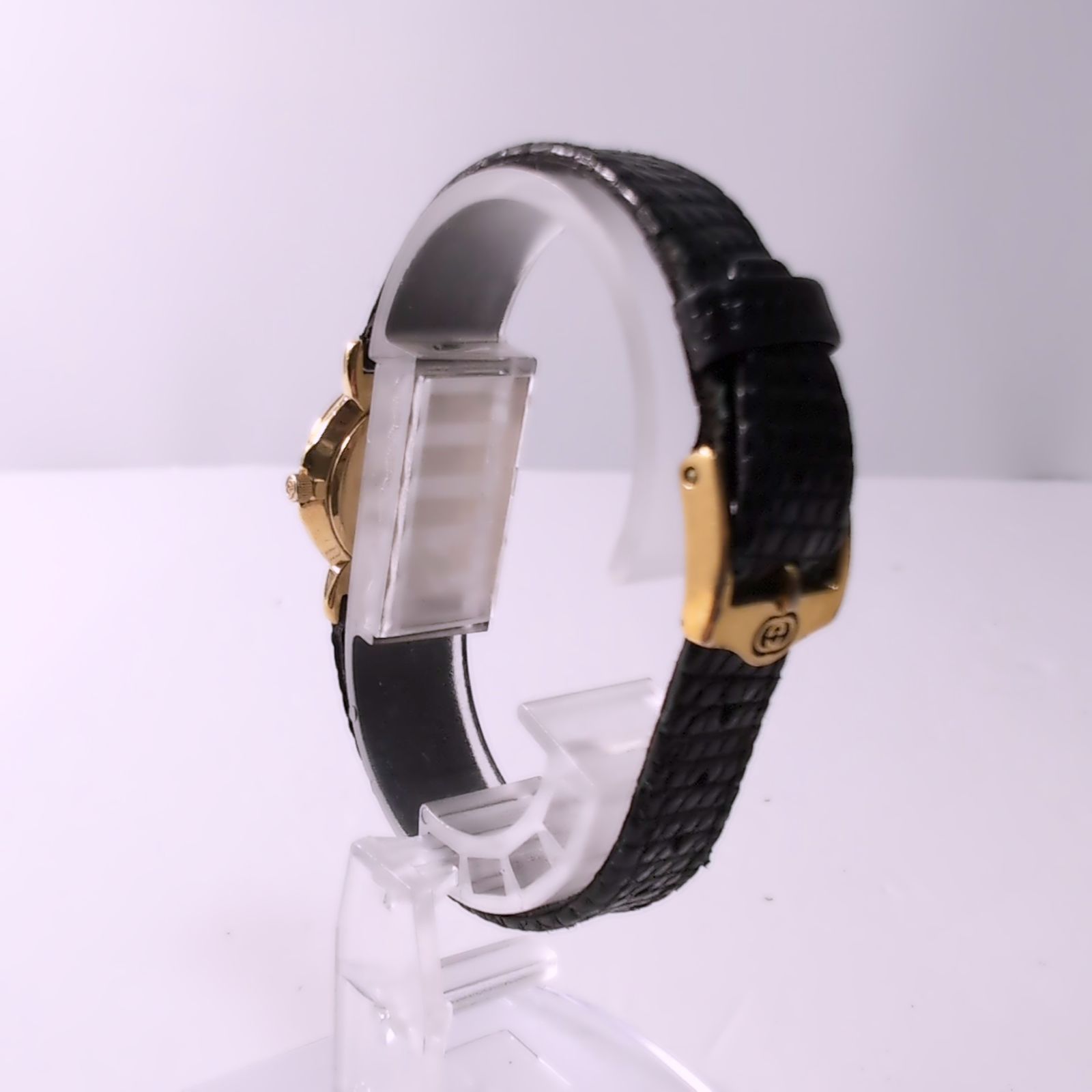 【美品/稼働品】GUCCIグッチ 3400L クォーツ式レザーベルト ブラック 黒文字盤 レディース腕時計 中古品