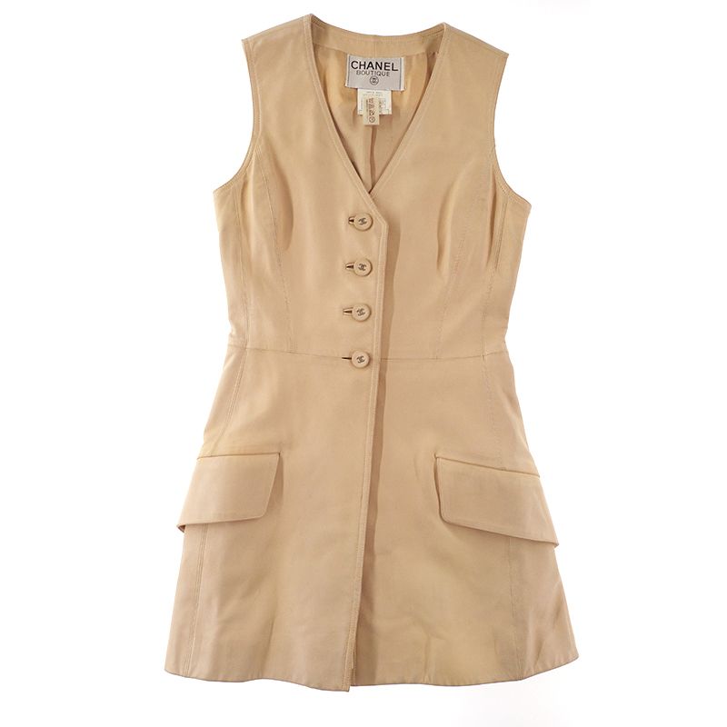 CHANEL シャネル ワンピース ココボタン ノースリーブ レザー ベスト  