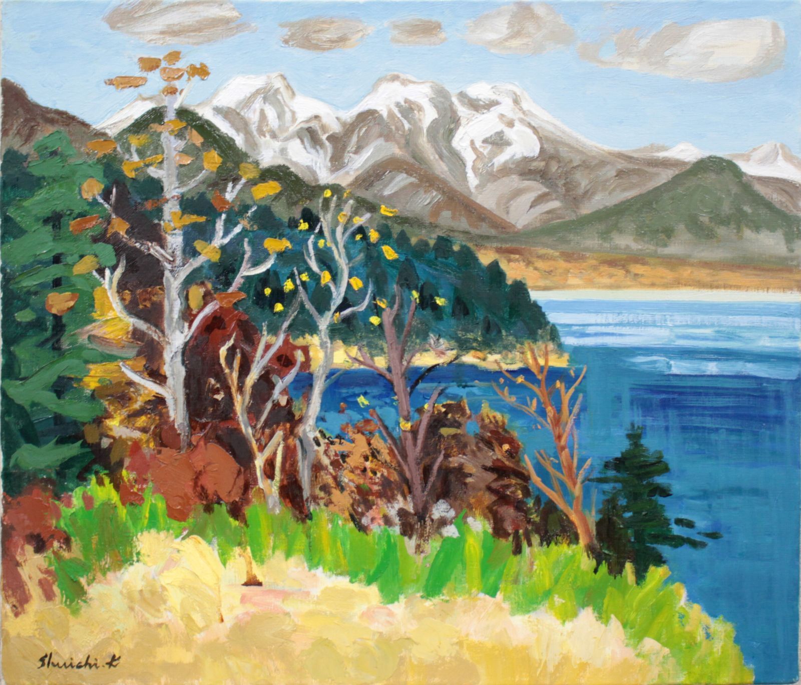 菊地秀一『糠平湖と裏大雪山』油彩画【真作保証】 絵画 - メルカリ