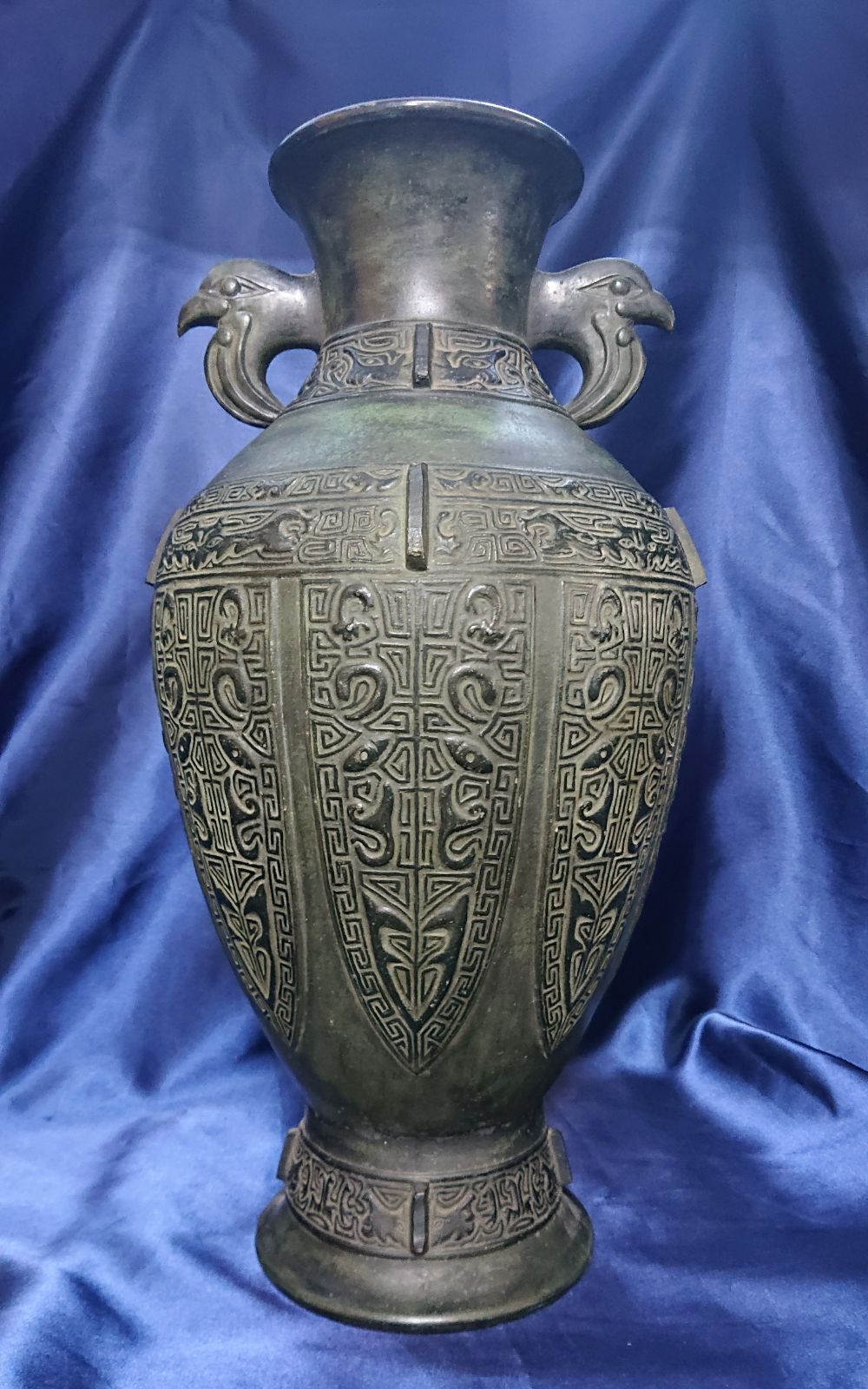 0116-04◇渋谷鳳州 青銅 銅壷 銅器 花器 花入 華道具 工芸