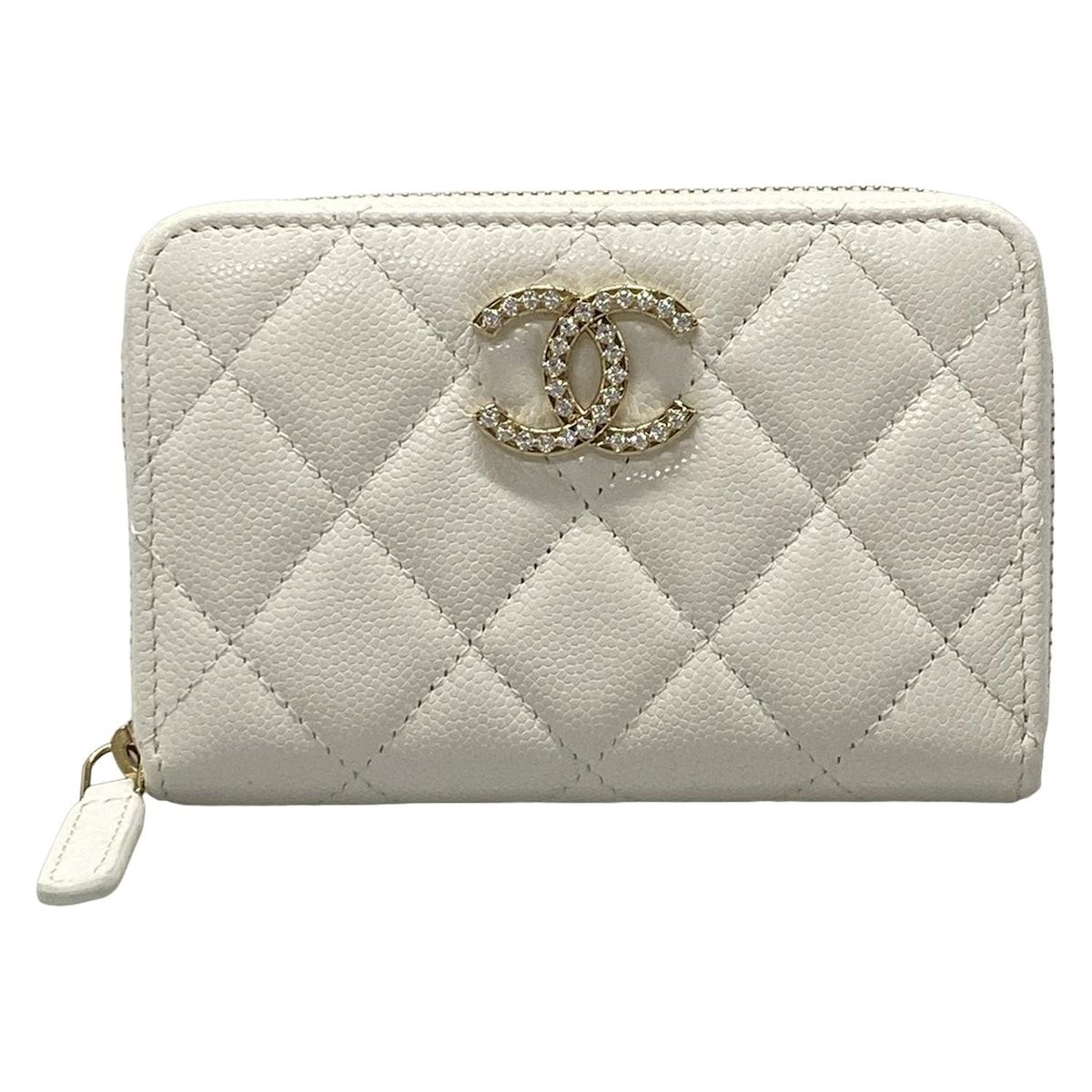 CHANEL シャネル コインケース マトラッセ AP4560|B12928|10601 白 ゴールド金具|ラウンドファスナー|ラインストーン|2025SS