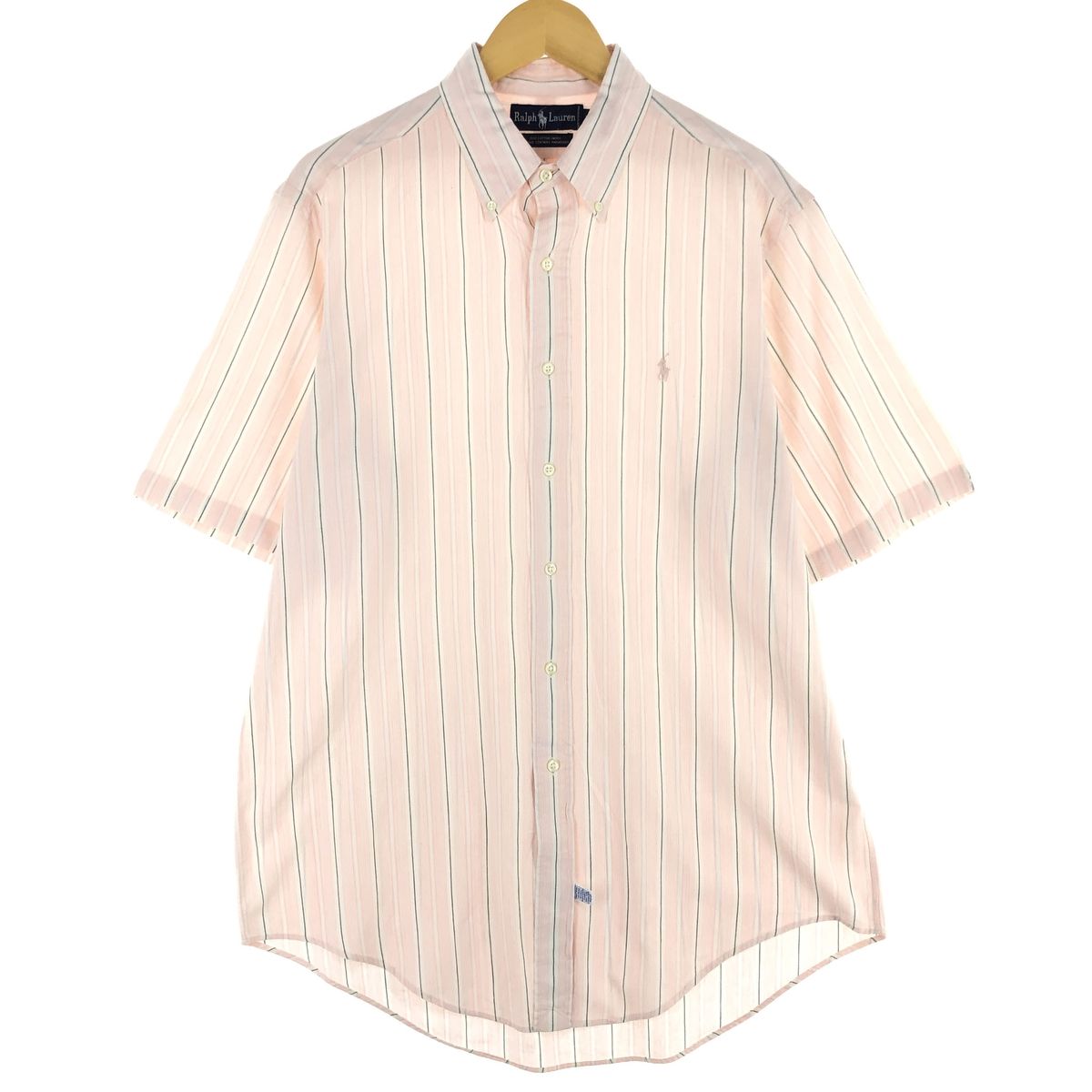 古着 ラルフローレン Ralph Lauren マルチストライプ 半袖 ボタンダウン ストライプシャツ メンズL/eaa453532