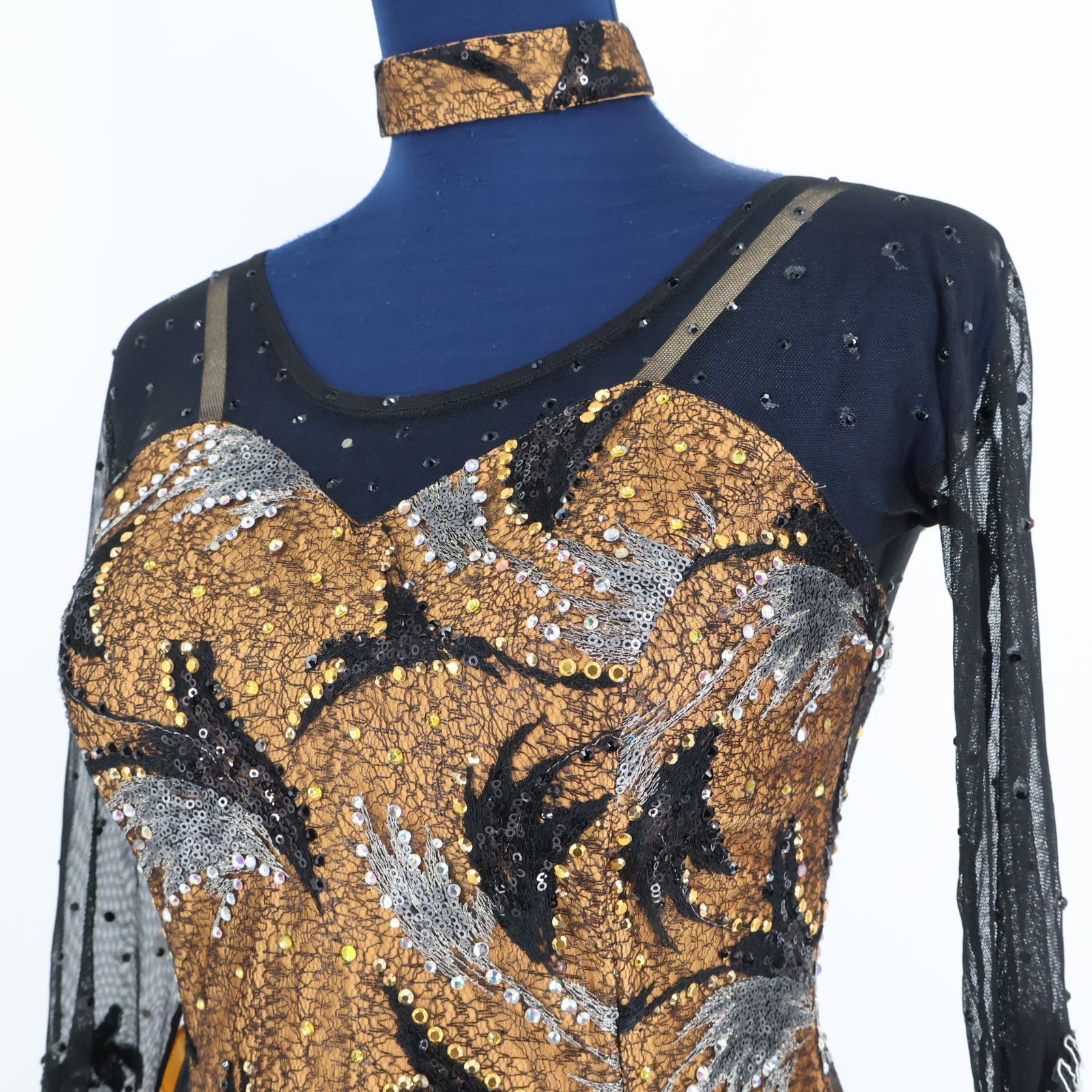 美品 日本製 社交ダンス衣装】レッド＆ブラック サンヨシムラ ワンピース