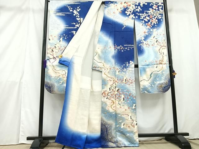 平和屋着物□豪華振袖 駒刺繍 飛鶴花文 暈し染め 金銀彩 正絹