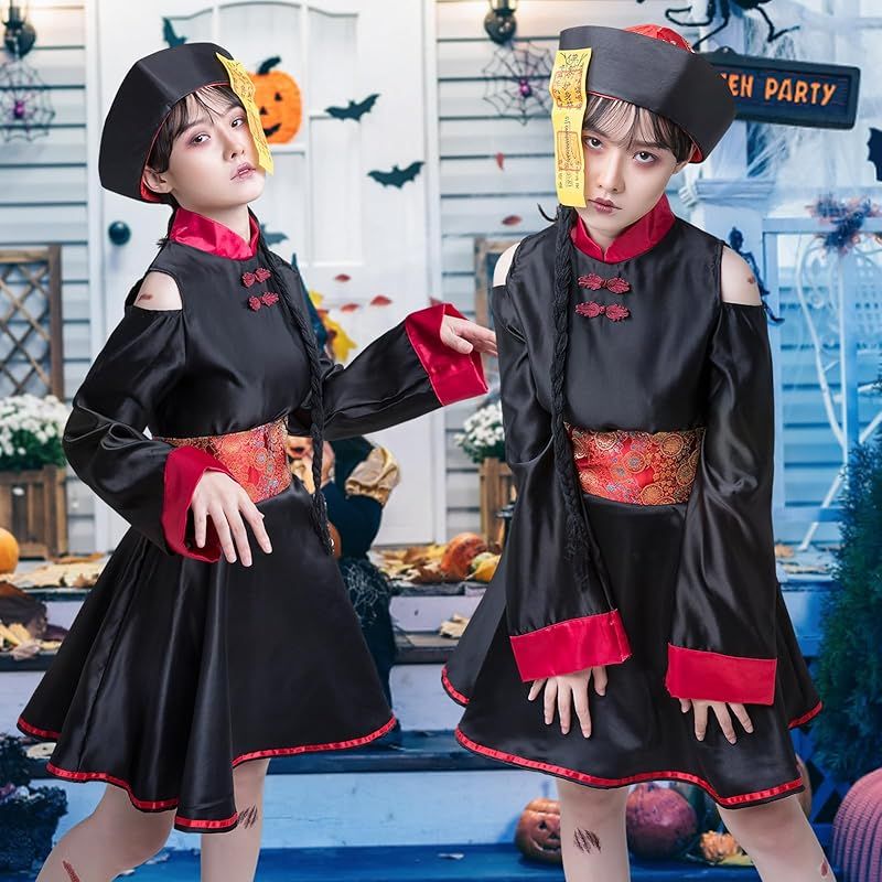 Formemory] キョンシー ハロウィン コスプレ 仮装 キョンシー コスプレ 幽霊 ズゾンビ ハロウィン コスチューム ドレス 大人 レディース  スカート ワンピース 可愛い フリーサイズ 帽子+ドレス+お札+ベルト 4点セット (ライトレッド) 1 - メルカリ