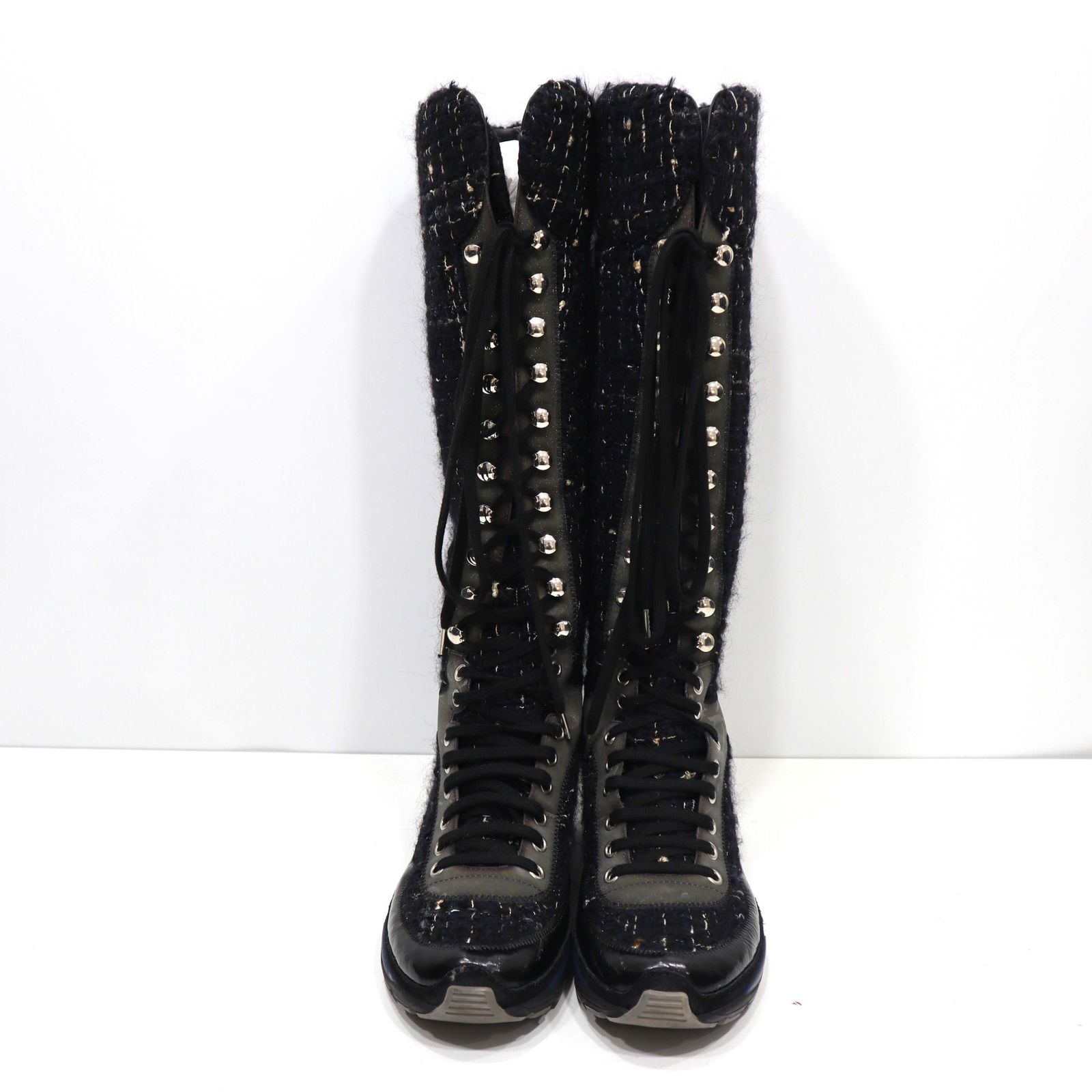 CHANEL シャネル ロングブーツ ツイード T G30443 37 ブラック