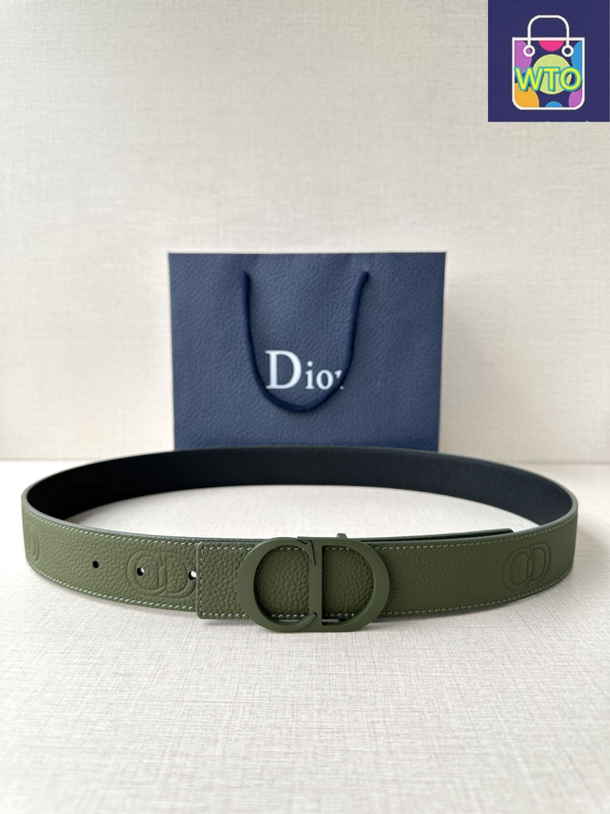 CD IKON ロゴ ブラックレザー ベルト Christian Dior オブリーク CD