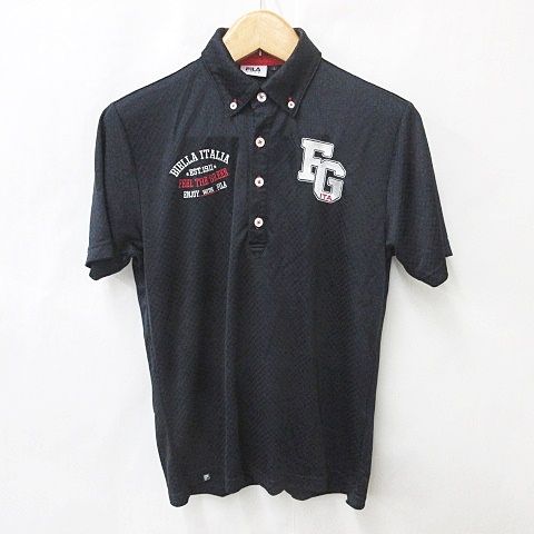 フィラ FILA ゴルフ GOLF ポロシャツ シャツ ボタンダウン ワッペン チェック柄 総柄 ネイビー レッド 紺 赤 L