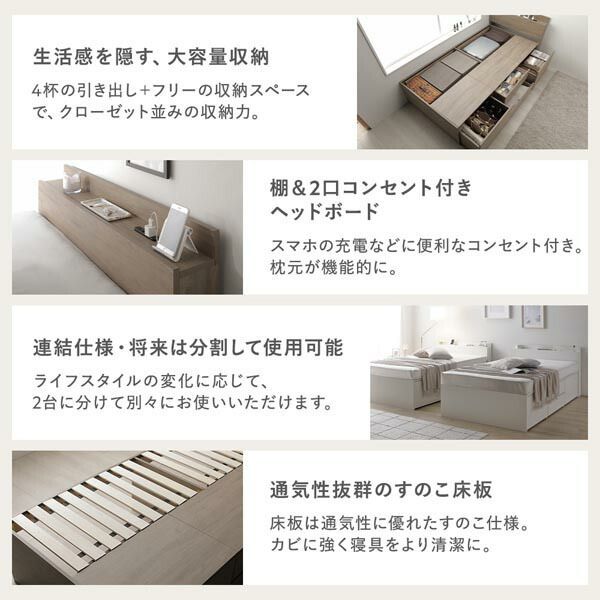 ベッド チェスト 照明宮付 ショート丈ワイドキング200 キングサイズベッド 宮付き SHS＋SHS ショート丈ワイドキング 0 ヘッドレス その他照明宮付 ショート丈ワイドキング200(SHS+SHS ｜RASIK グレー 単品 ボンネルコイル