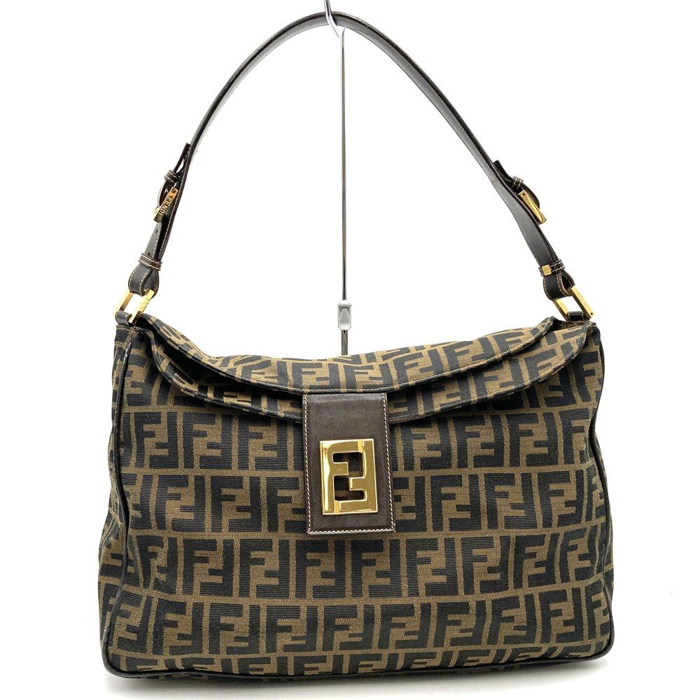 FENDI フェンディ ズッカ A4入る大きめショルダーバッグ FFロゴ ワンショルダー 肩掛けナイロンキャンバス ブラウン 茶 レディースファッション