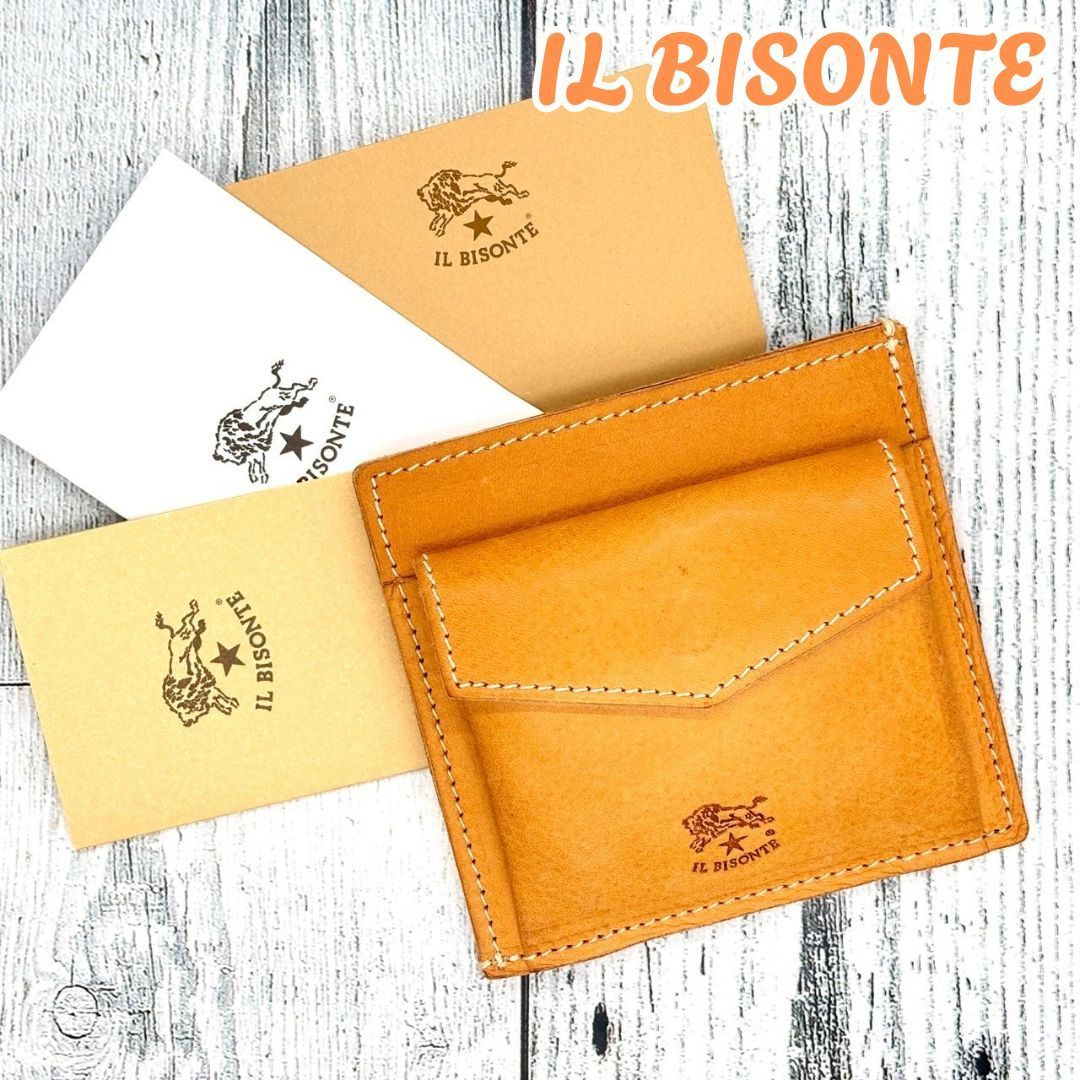 革の温もり纏う IL BISONTE イルビゾンテ マネークリップ コインケース カードケース レザー オレンジ