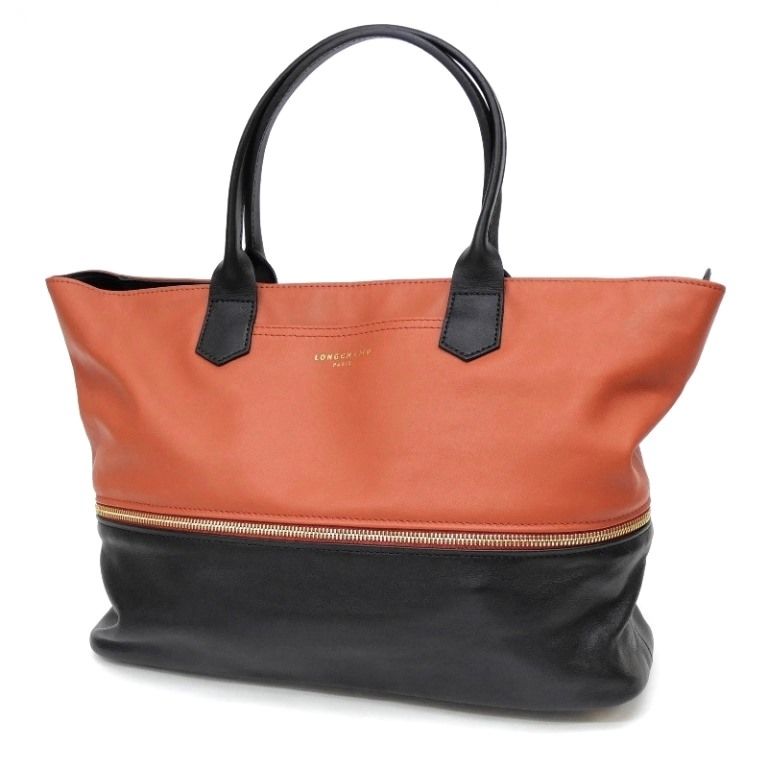 ロンシャン LONGCHAMP トートバッグ バイカラー オレンジ×黒