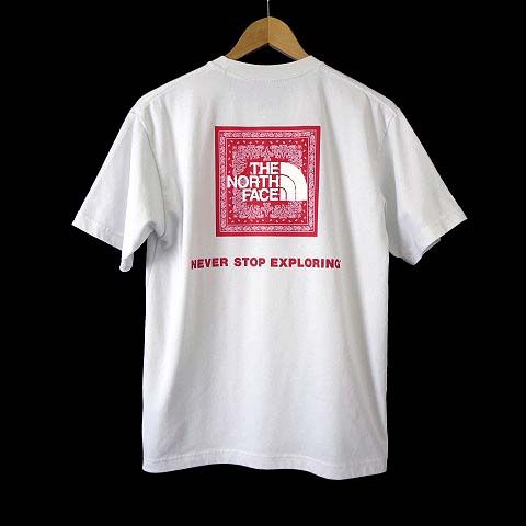 ザノースフェイス THE NORTH FACE Tシャツ カットソー 半袖 ショートスリーブ バンダナ スクエアロゴ ティー M アイスグレー 赤  レッド NT32108 国内正規品