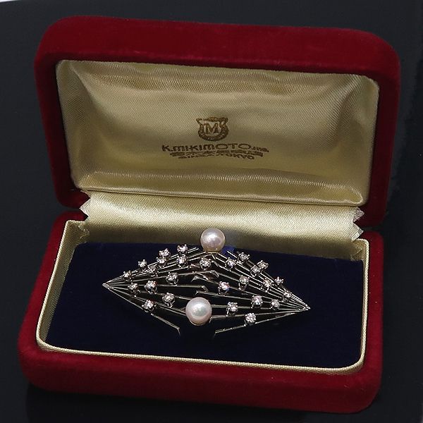 美品 MIKIMOTO ミキモト K14WG ダイヤ パール 帯留め ブローチ K14 WG