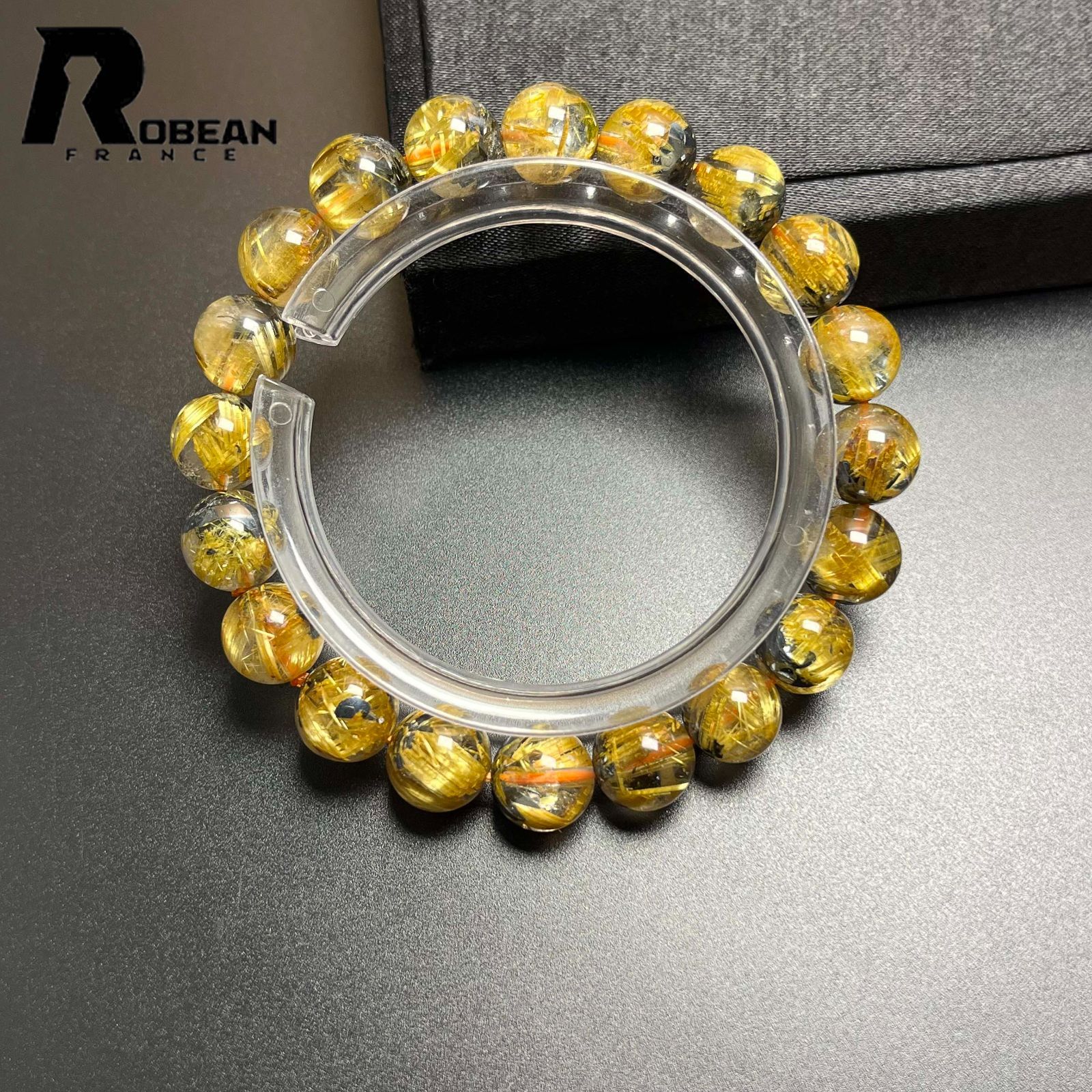 EU製 定価27万円 ROBEAN 太陽花タイチンルチル 黄金針水晶 金運 開運 ゴールド ブレスレット パワーストーン プレゼント 9.8-10.3mm K1015142