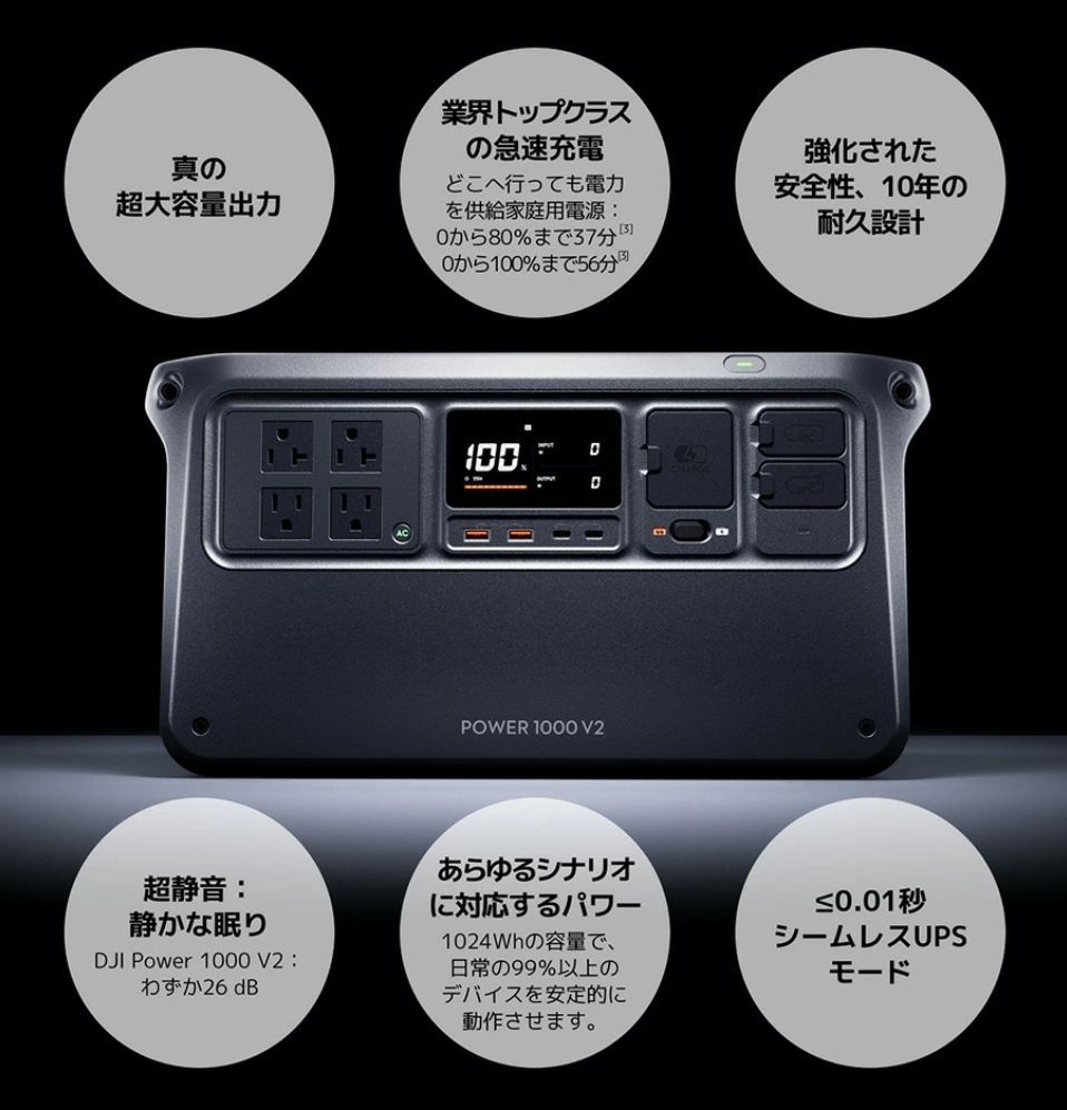 DJI Power 1000 V2車内充電コンボ ポータブル電源 発電機 非常電源 大容量 バッテリー 蓄電池 リン酸鉄リチウム ソーラーパネル アウトドア 防災 OLIVEOS_COM_TR
