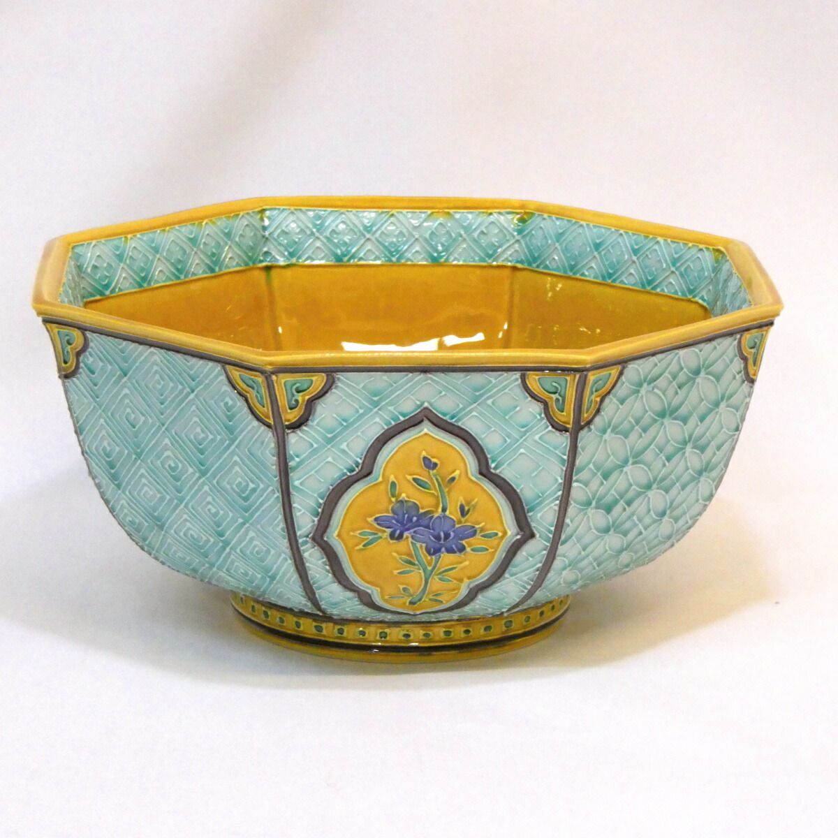 四月の特売品】平安 中村翠嵐作 古代浅黄交趾 八角草花 鉢 菓子