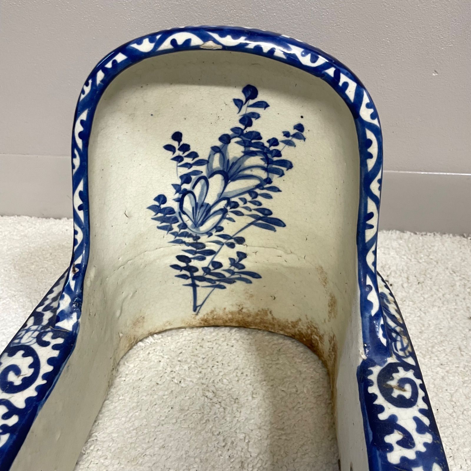 染付 古便器 陶磁器 和式 陶器 トイレ オブジェ 当時物 便器