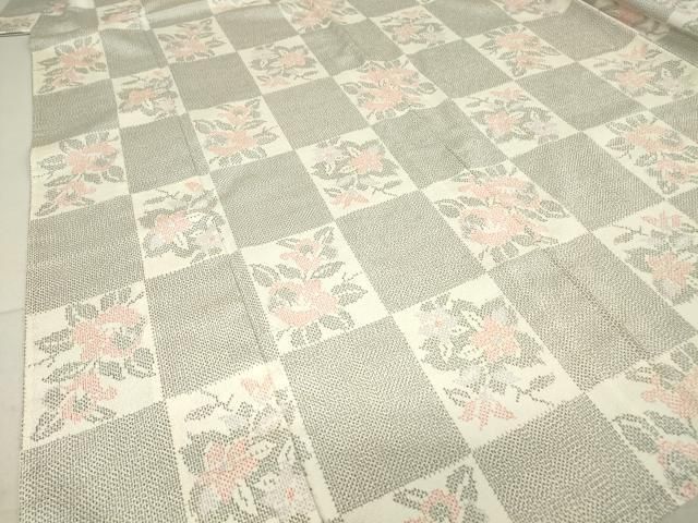 平和屋着物▽本塩沢 単衣 市松花文 正絹 逸品 DAAV5341az