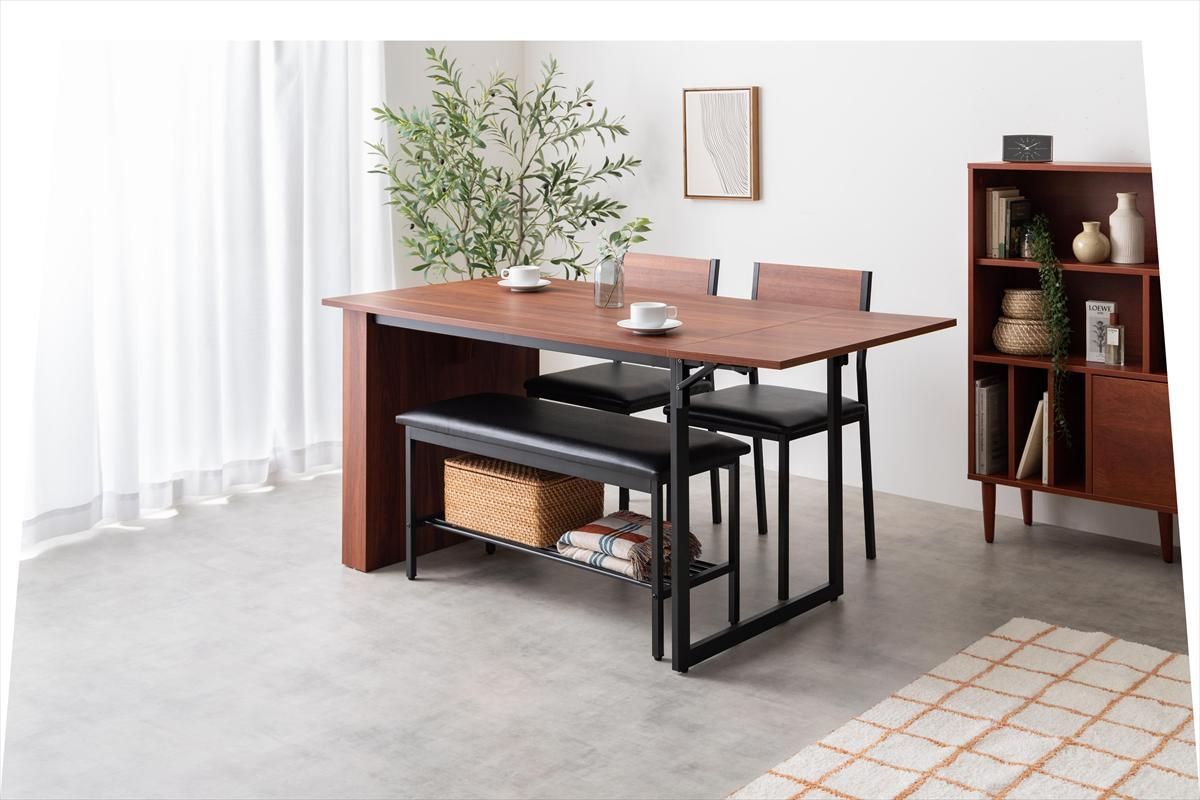 片バタ式ダイニングセット（テーブル・回転チェア×2・ベンチ） 片バタ式ダイニングセット（テーブル・回転チェア×2・ベンチ） 4点