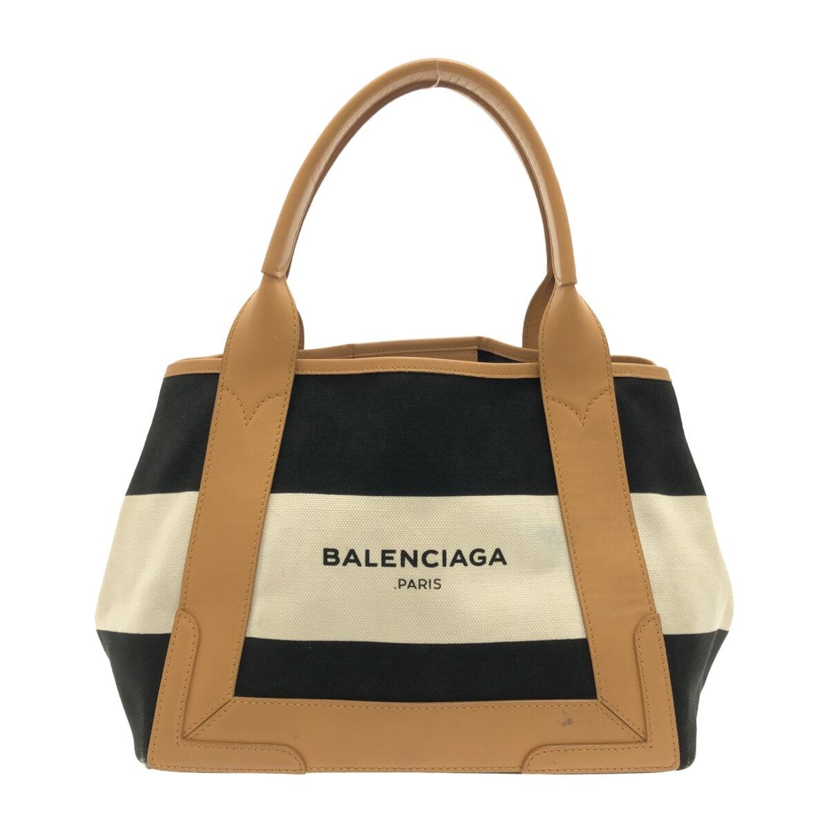 BALENCIAGA(バレンシアガ) トートバッグ ネイビーカバS 339933 黒×白×ライトブラウン ボーダー キャンバス×レザー - メルカリ