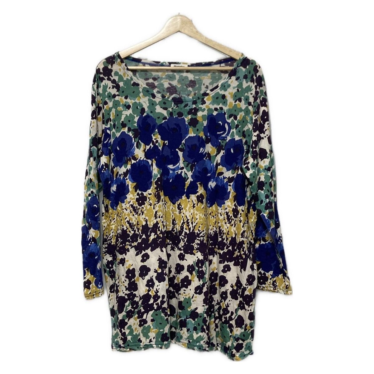 Plantation プランテーション チュニック サイズ2 M レディース - ブルー×白×マルチ クルーネック|長袖|花柄