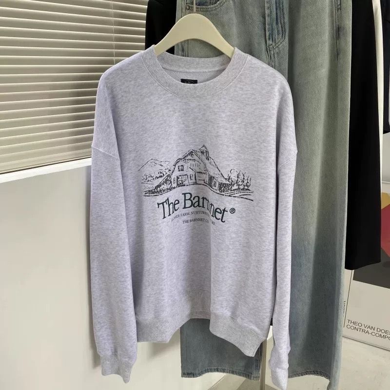 The Barnnet 韓国 スウェット トレーナー 刺繍 ライトグレー