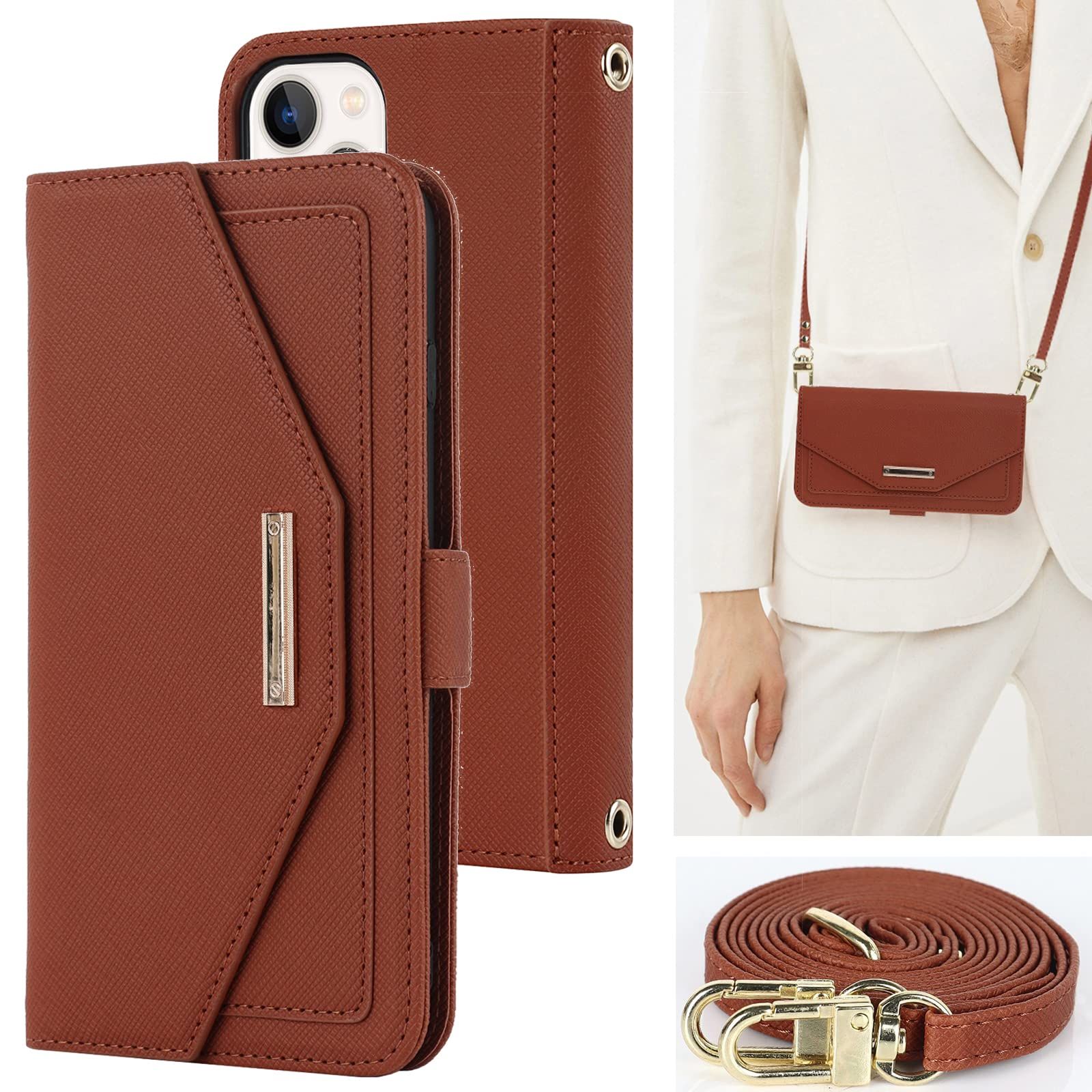 肩がけ マグネット ストラップ 鏡 首掛け 鏡 かがみ 化粧鏡 ミラー付き スタンド バッグ 斜め掛け カード収納 留め具 ストラップホール付き 【iCoverCase】 case 適用 カードケース 手帳型 手帳型 鏡 化粧直し iphone15 ケース pro ショルダーストラップ