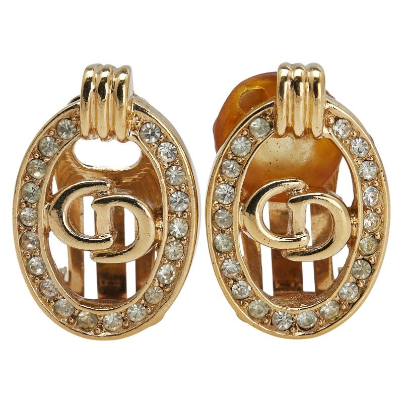 ディオール CDロゴ オーバル サークル ゴールド メッキ ラインストーン レディース Dior 1-0233117