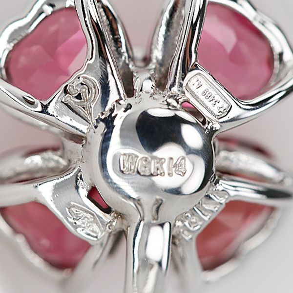 ピンクトルマリン イヤリング ダイヤモンド K18ホワイトゴールド K14ホワイトゴールド 花 フラワー 植物 ボタニカル ハート 宝正 902968