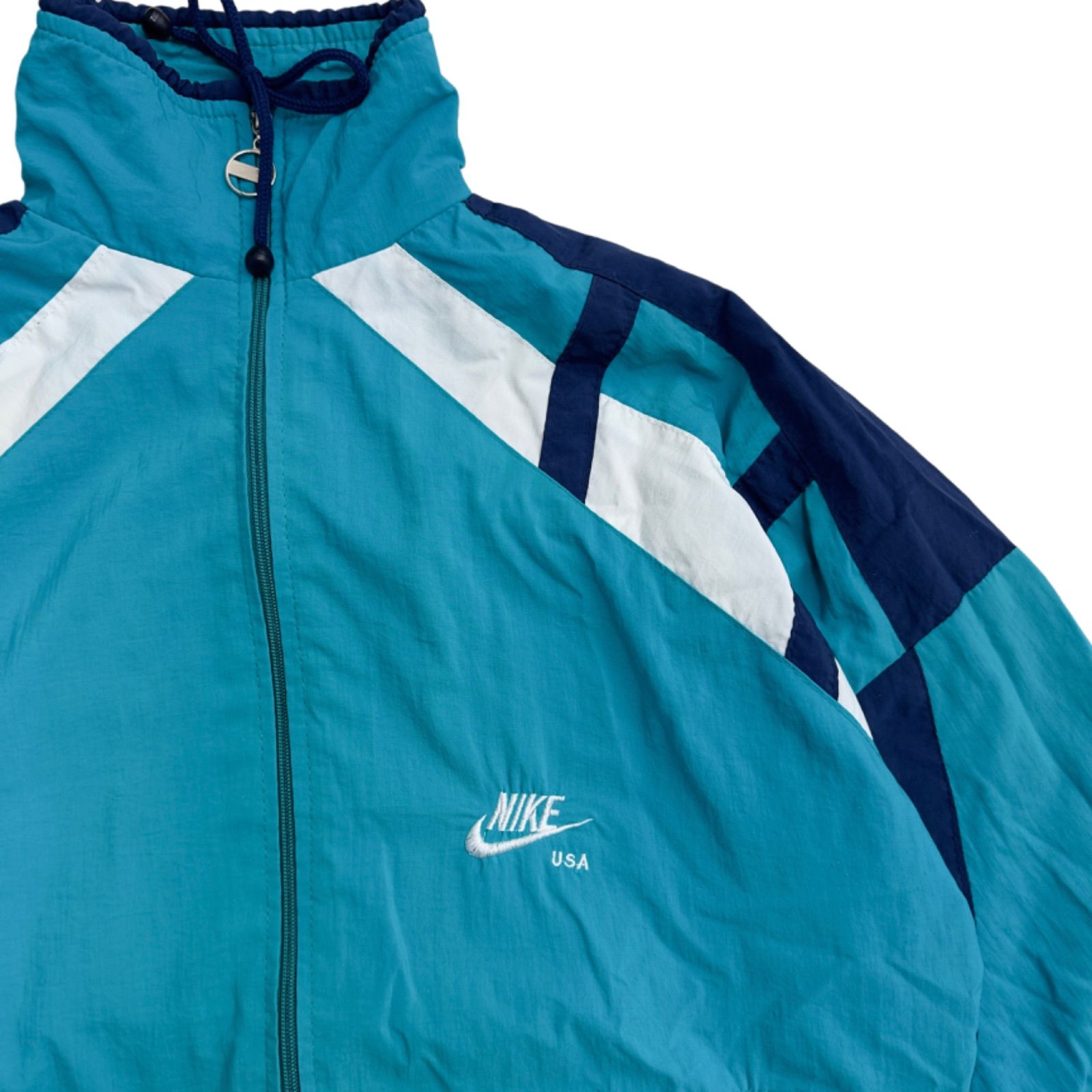 【US古着】NIKE 80s ナイロンジャケット USA製 レディース 古着 80s NIKE 紺タグ ワンポイント グレー×青 バイ