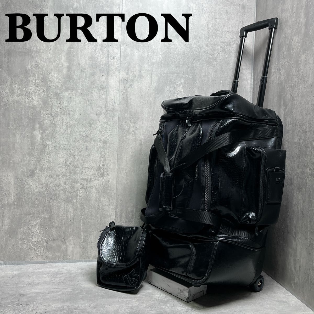 激 廃盤 BURTON 大型 キャリーケース トロリー クロコ調 2輪 ブラック