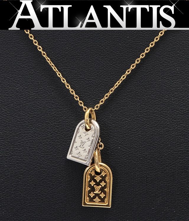 ルイヴィトン LOUIS VUITTON ナノグラム ネックレス モノグラム シルバー×ゴールド M63141 45cm 【68548】
