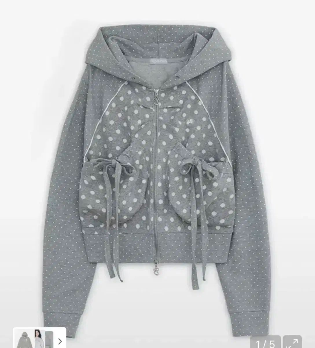 HUG YOUR SKIN ハグユアースキン ドット ビック ポケット ジップアップパーカー フード付き グレー