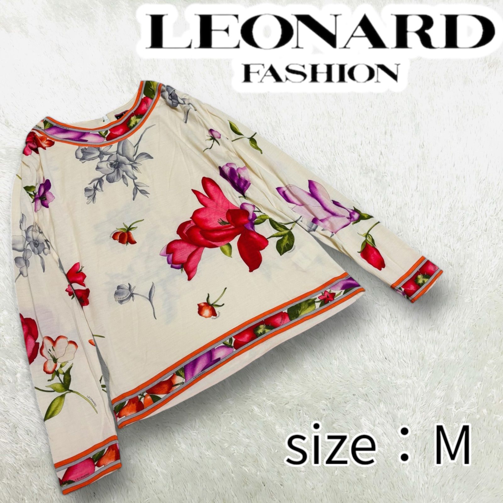 美品 LEONARD レオナール ファッション 七分袖 カットソー シャツ 花柄 