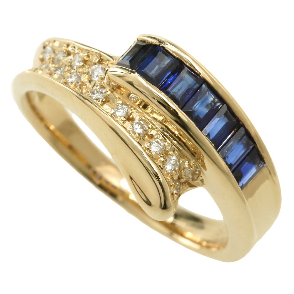 本物保証】 鑑付 新品同様 リング 約6.1g K18YG 天然コランダム ブルー  