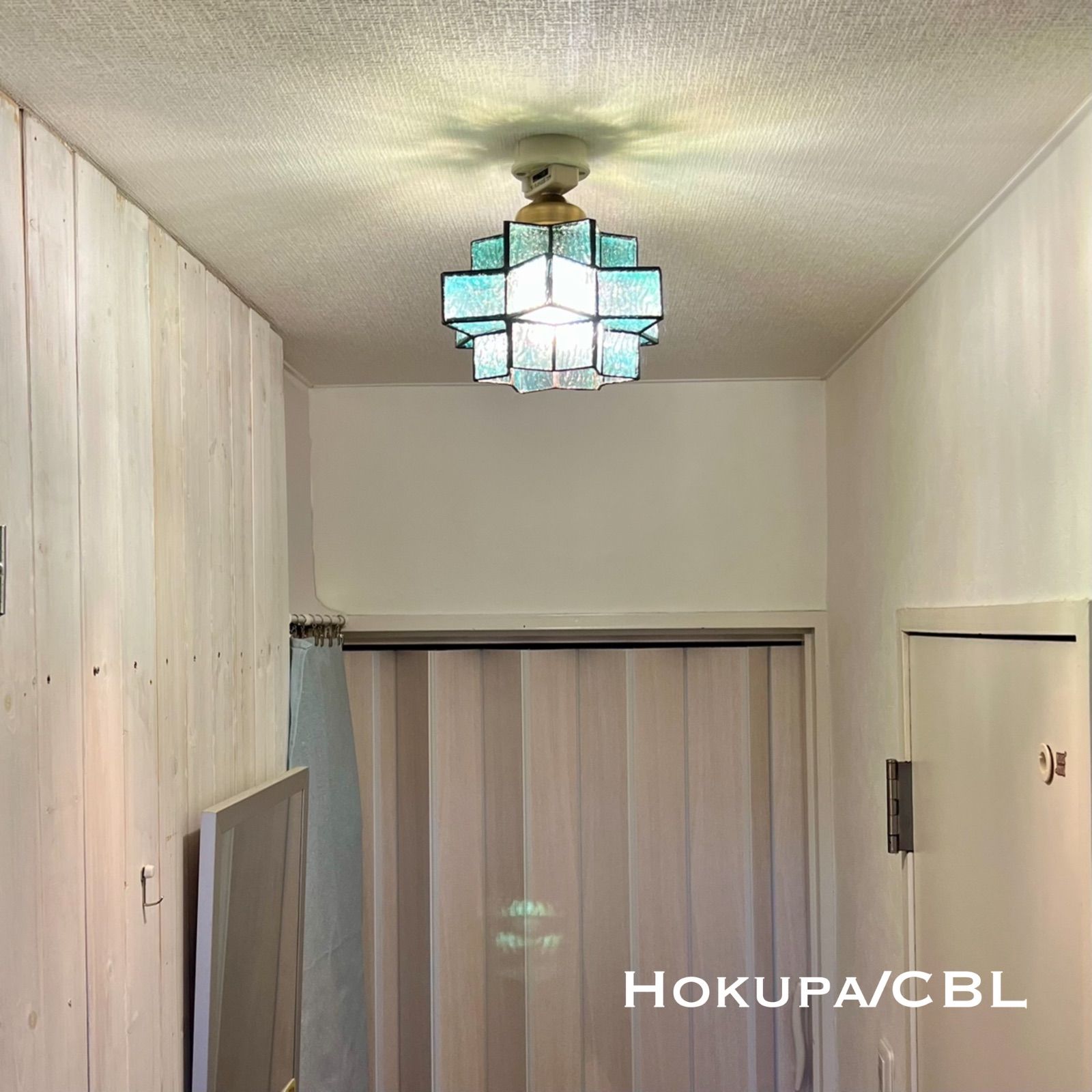 天井照明 Hokupa CBL シーリングライト ステンドグラス ランプシェード E26ソケット LED電球付 アンティークブラスメッキ ビンテージ レトロ 北欧 ハワイアン 玄関 トイレ インテリア