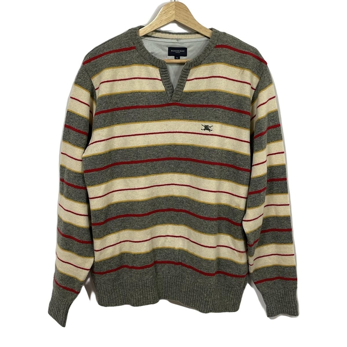 BURBERRYGOLF バーバリーゴルフ 長袖セーター サイズL メンズ - グレー×アイボリー×マルチ ボーダー