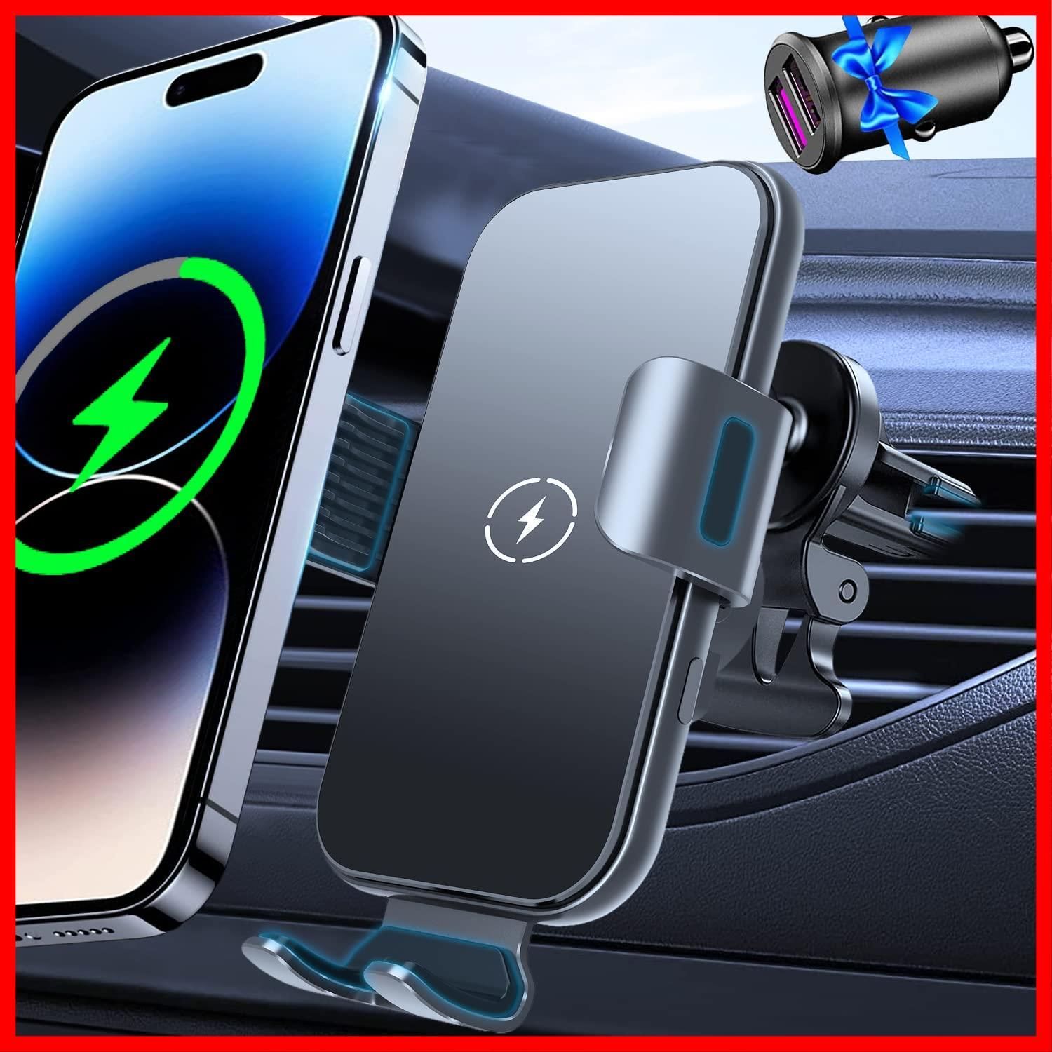車載ホルダー 15W急速充電 スマホホルダー 車 ワイヤレス充電 自動開閉 iPhone 【2024進級モデル】車載ワイヤレス充電器 15/14/13/12 /11 Pro Max/8/Samsung S24/S23 qi機種対応 4.0-7.0インチに対応