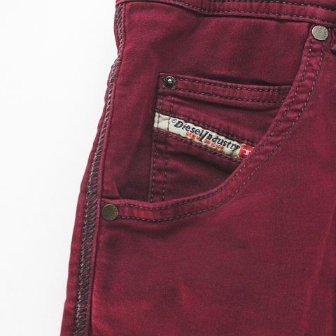 ディーゼル DIESEL ロング丈 デニムスウェットパンツ 28 赤系