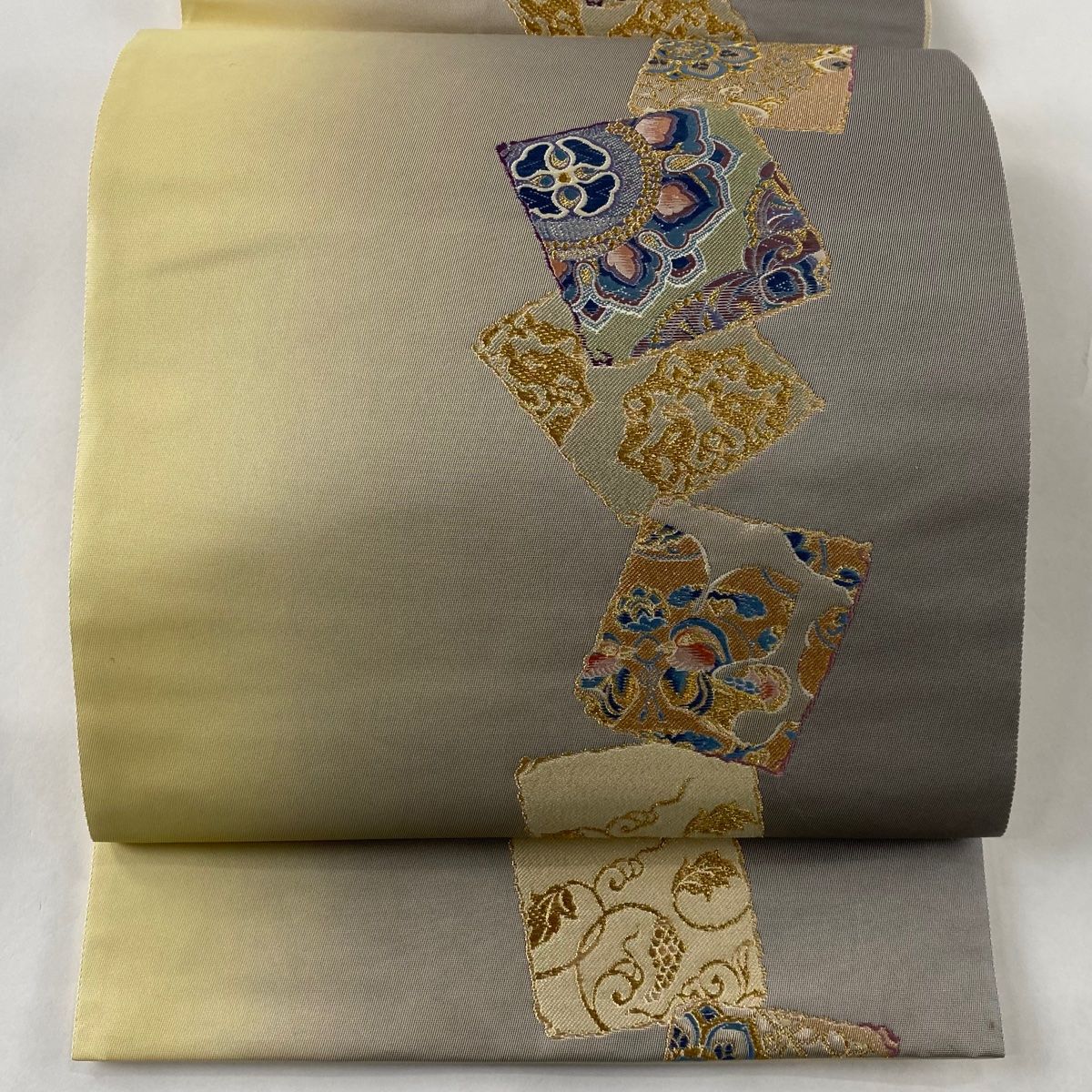 アクロンさま専用 正絹 袋帯  シルバーグレー  色紙文  亀甲  七宝  六通帯