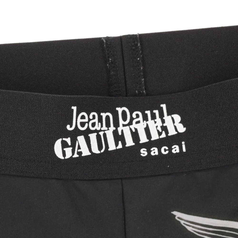 Sacai (サカイ) 22SS×Jean paul gaultter ジャン ポール ゴルチエ グラフィック 総柄 レギンス パンツ ブラック  レディース