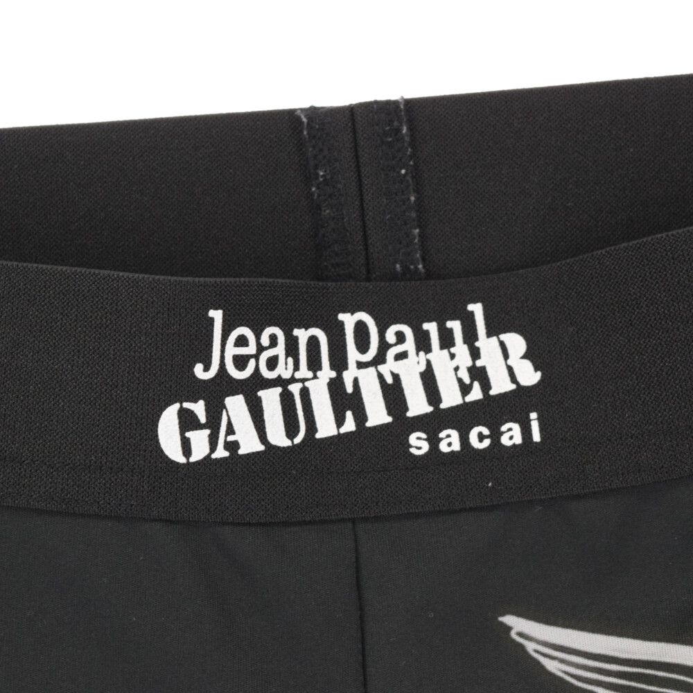 Sacai (サカイ) 22SS×Jean paul gaultter ジャン ポール ゴルチエ グラフィック 総柄 レギンス パンツ ブラック レディース