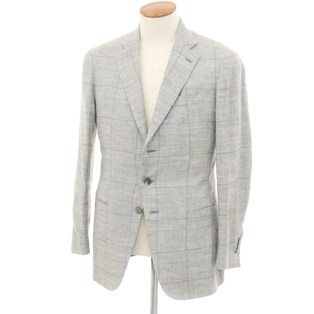 イザイア ｸﾞﾚｰ ｼﾙｸ×ﾘﾈﾝ ﾁｪｯｸ ﾃｰﾗｰﾄﾞｼﾞｬｹｯﾄ 44