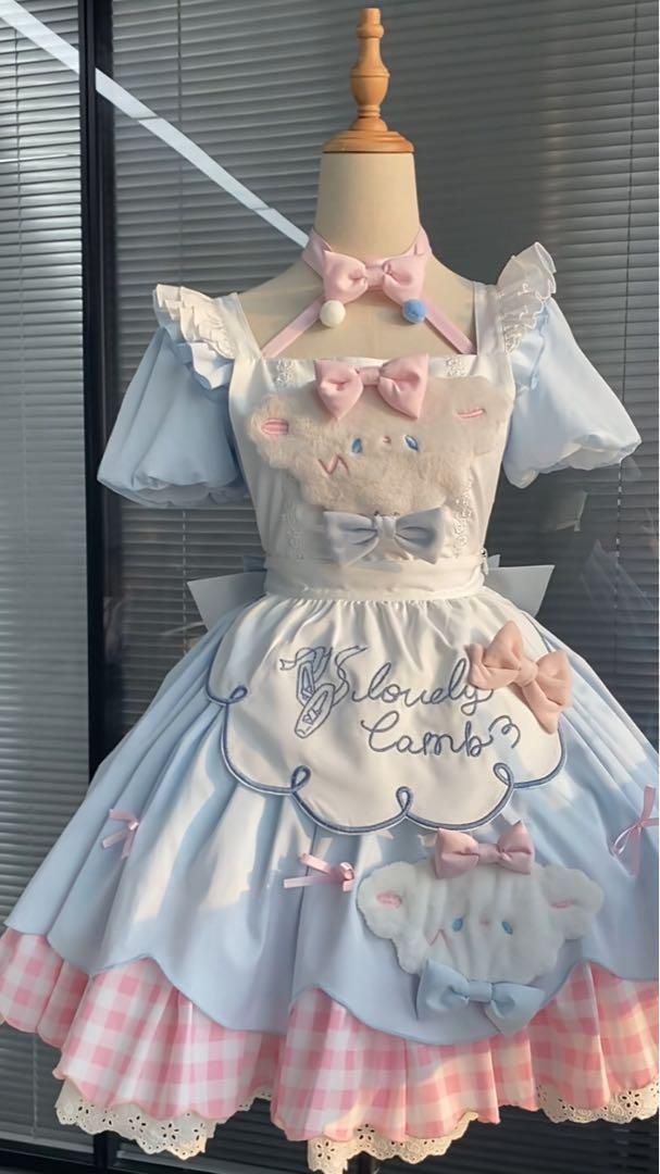 ♥ ロリータ パステルカラーワンピ 水色×ピンクのゆめかわロリータファッション