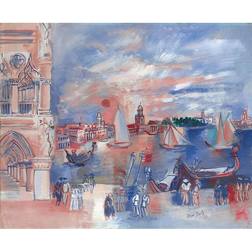 ジャン・デュフィ「ベネチア」複製画 キャンバスにジクレー 額付き 絵画 洋画 フォビズム フランスの画家 風景画 イタリアの古都 1927年制作