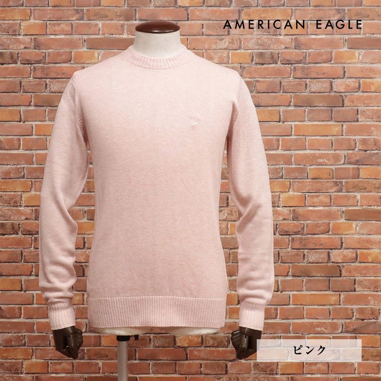 秋冬/AMERICAN EAGLE/Mサイズ/丸首ニット 1142-1791 やわらか伸縮 ハイゲージ 無地 刺繍 セーター 新品/ピンク/jb159/
