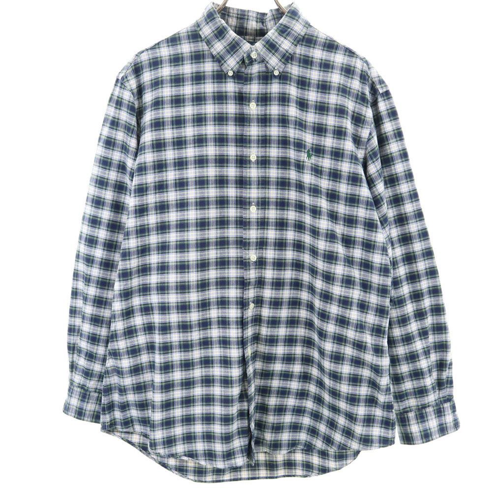 ラルフローレン チェック 長袖 ボタンダウンシャツ XL グリーン系 RALPH LAUREN メンズ 古着 【240417】