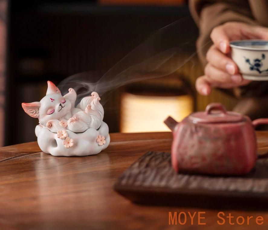 美術品・アンティーク・コレクション 磁器 九尾狐香炉 禅意薫香炉