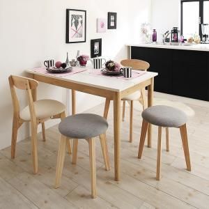 ダイニングセット（テーブルu0026チェア スツール） カワイイテイスト ダイニング 4人 5点セット(テーブル+チェア2脚＋スツール2脚) W115